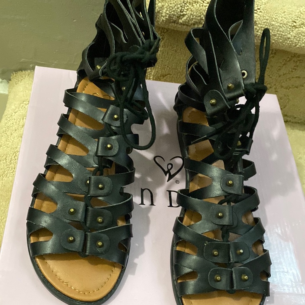 Black tie up sandals